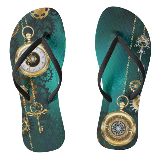 Steampunk Jewelry Watch on a Green Background Teenslippers (Voetbed)