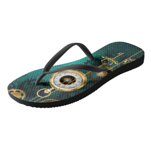 Steampunk Jewelry Watch on a Green Background Teenslippers (Schuin)