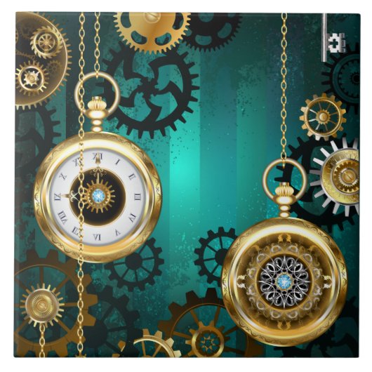 Steampunk Jewelry Watch on a Green Background Tegeltje (Voorkant)