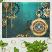 Steampunk Jewelry Watch on a Green Background Theedoek (Gevouwen)