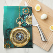 Steampunk Jewelry Watch on a Green Background Theedoek (Quarter Fold)