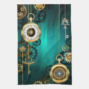 Steampunk Jewelry Watch on a Green Background Theedoek