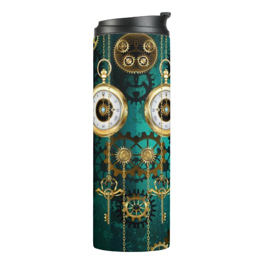 Steampunk Jewelry Watch on a Green Background Thermosbeker (Gedraaid links)