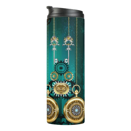 Steampunk Jewelry Watch on a Green Background Thermosbeker (Geroteerd rechts)
