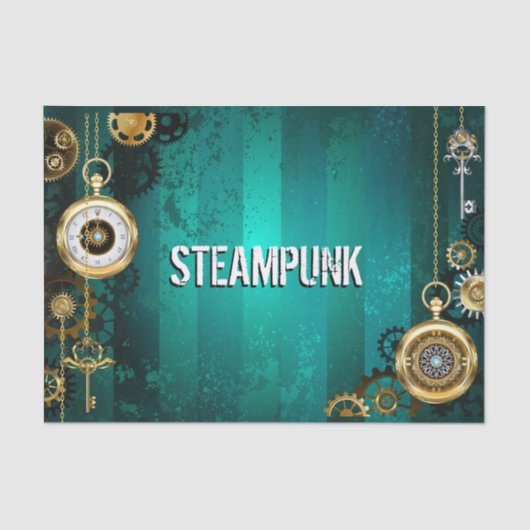 Steampunk Jewelry Watch on a Green Background Tissuepapier (Voorkant)