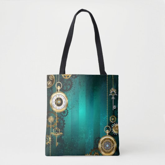 Steampunk Jewelry Watch on a Green Background Tote Bag (Voorkant)