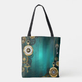 Steampunk Jewelry Watch on a Green Background Tote Bag (Achterkant)
