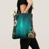 Steampunk Jewelry Watch on a Green Background Tote Bag (Dichtbij)