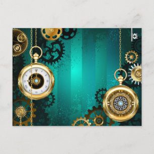 Steampunk Jewelry Watch on a Green Background Uitnodiging Briefkaart
