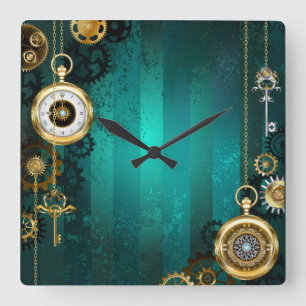 Steampunk Jewelry Watch on a Green Background Vierkante Klok