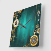 Steampunk Jewelry Watch on a Green Background Vierkante Klok (Hoek)