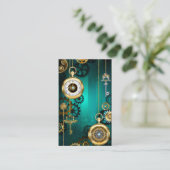 Steampunk Jewelry Watch on a Green Background Visitekaartje (Staand voorkant)