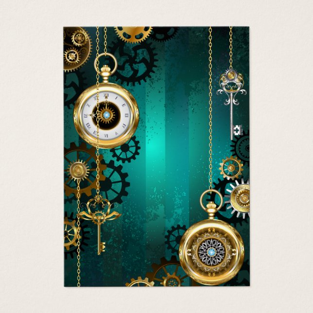 Steampunk Jewelry Watch on a Green Background Visitekaartje (Voorkant)
