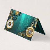 Steampunk Jewelry Watch on a Green Background Visitekaartje (Achterkant)