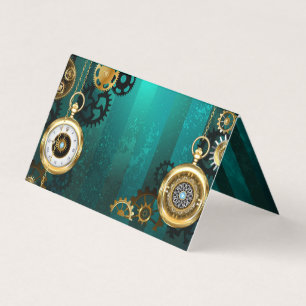 Steampunk Jewelry Watch on a Green Background Visitekaartje