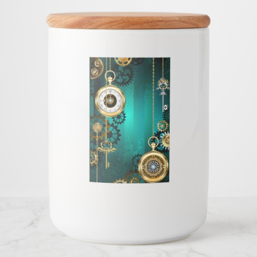 Steampunk Jewelry Watch on a Green Background Voedselcontainer Etiket (Voorkant)
