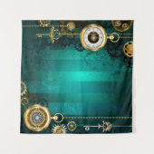 Steampunk Jewelry Watch on a Green Background Wandkleed (Voorkant (horizontaal))