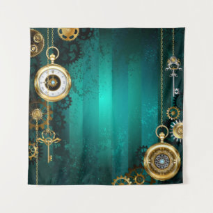 Steampunk Jewelry Watch on a Green Background Wandkleed