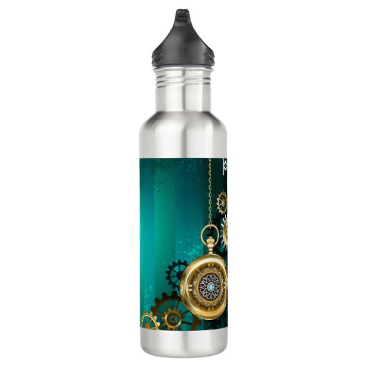 Steampunk Jewelry Watch on a Green Background Waterfles (Rechts)