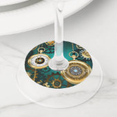 Steampunk Jewelry Watch on a Green Background Wijnglaslabel (Dichtbij)