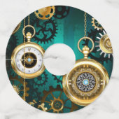 Steampunk Jewelry Watch on a Green Background Wijnglaslabel (Achterkant)