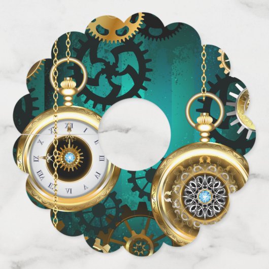 Steampunk Jewelry Watch on a Green Background Wijnglaslabel (Voorkant)