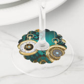 Steampunk Jewelry Watch on a Green Background Wijnglaslabel (Dichtbij)