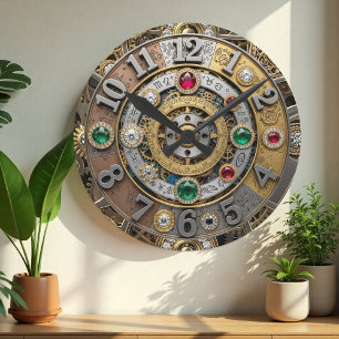 Steampunk, juwelenklok, dierenriem, edelstenen, ronde klok