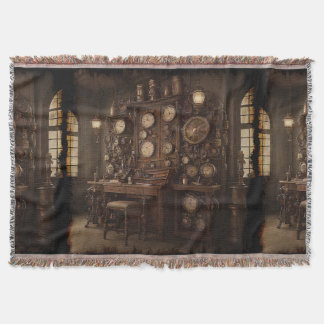 Steampunk kamer met oude klokken deken