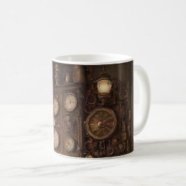 Steampunk kamer met oude klokken koffiemok