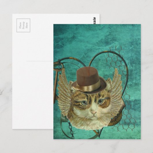 Steampunk-kat Briefkaart (Voorkant / Achterkant)