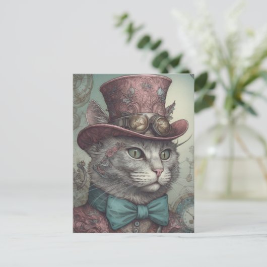 Steampunk Kat Briefkaart (Staand voorkant)
