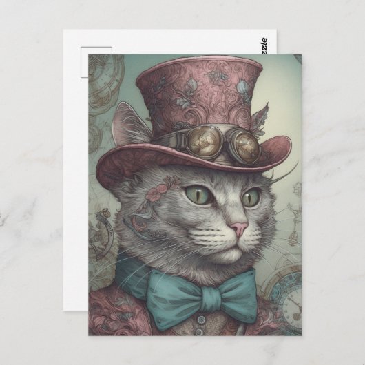Steampunk Kat Briefkaart (Voorkant / Achterkant)