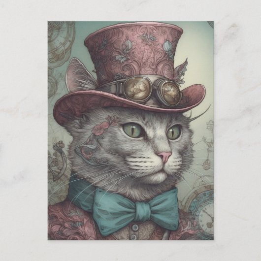 Steampunk Kat Briefkaart (Voorkant)