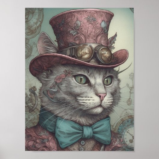 Steampunk Kat Briefkaart Poster (Voorkant)