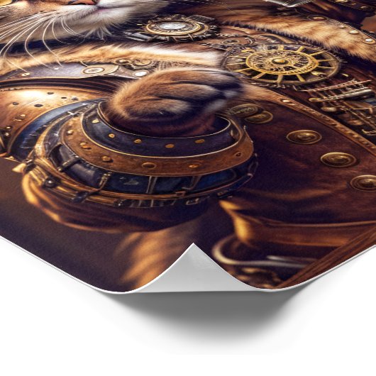 Steampunk kat drink bier in een pub - poster (Hoek)