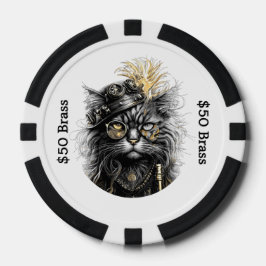 Steampunk kat gokt met koperen FUN Poker Chips