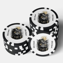 Steampunk kat gokt met koperen FUN Poker Chips