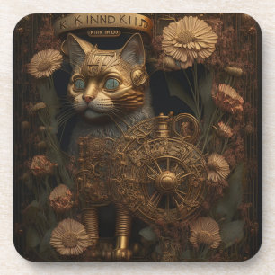 Steampunk Kat Gothic Digitale Kunst Bier Onderzetter
