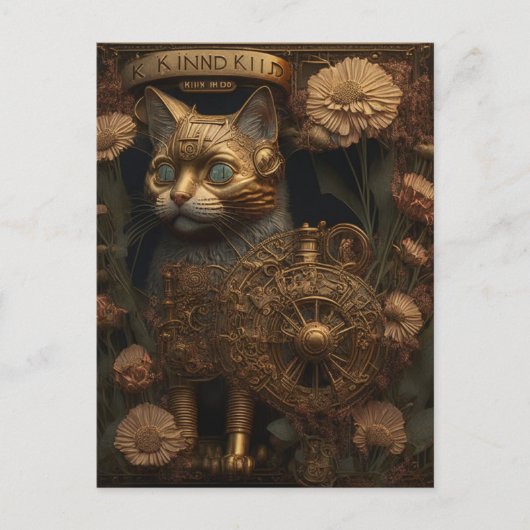 Steampunk Kat Gothic Digitale Kunst Briefkaart (Voorkant)