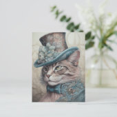  Steampunk Kat in Blauw Pak Briefkaart (Staand voorkant)