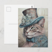  Steampunk Kat in Blauw Pak Briefkaart (Voorkant / Achterkant)