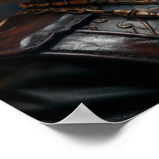 Steampunk Kat in Uniform Retro Poster (Hoek)