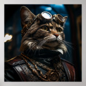 Steampunk Kat in Uniform Retro Poster (Voorkant)