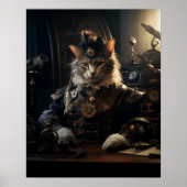 Steampunk Kat in Uniform Retro Poster (Voorkant)