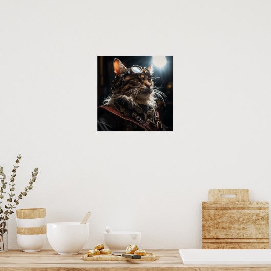 Steampunk Kat in Uniform Retro Poster (Keuken)