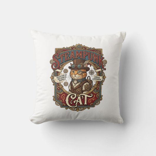 Steampunk Kat Kat Steampunk Antiek Kussen (Voorkant)