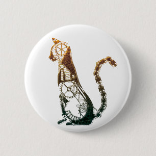 Steampunk-kat-knop Ronde Button 5,7 Cm