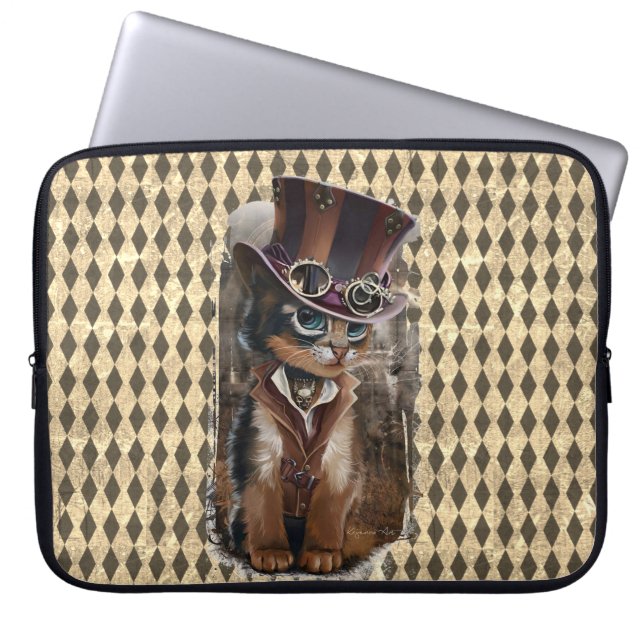 Steampunk Kat Laptop Sleeve (Voorkant)