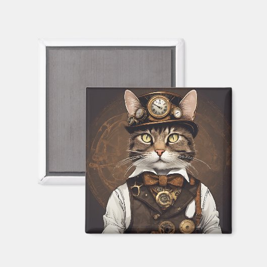 Steampunk-kat Magneet (Voorkant / Achterkant)